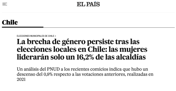 La brecha de género persiste tras las elecciones locales en Chile: las mujeres liderarán solo un 16,2% de las alcaldías